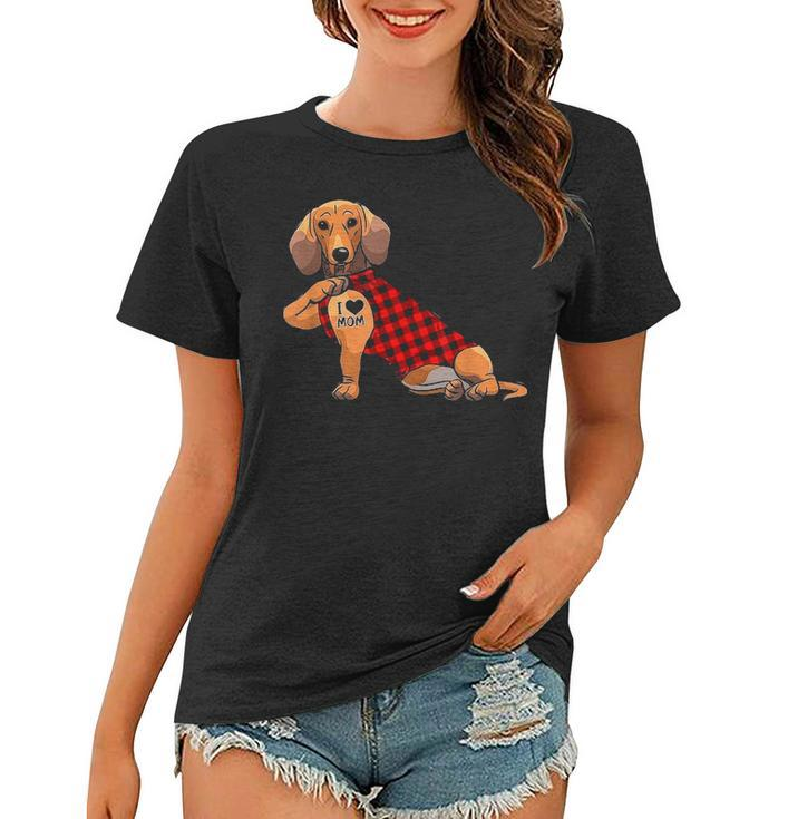 Cute Dachshund Dog I Love Mom Tattoo Gift Mothers Day Women T-shirt