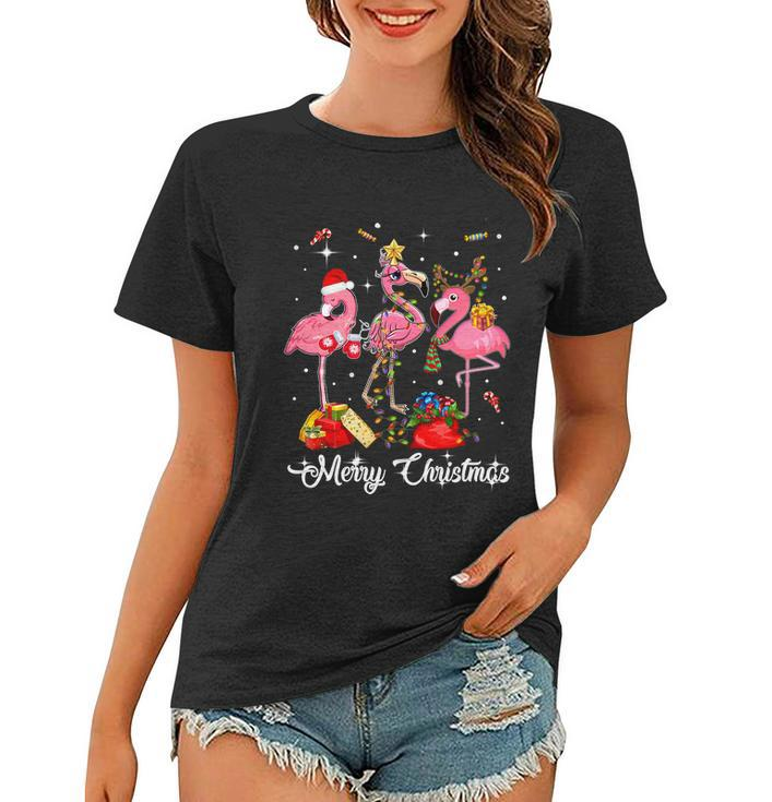 Cute Flamingo Merry Christmas Gift Women T-shirt