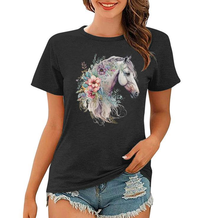 Cute Horse Women Boho Girl Horse Riding Cowgirl Rodeo  Women T-shirt