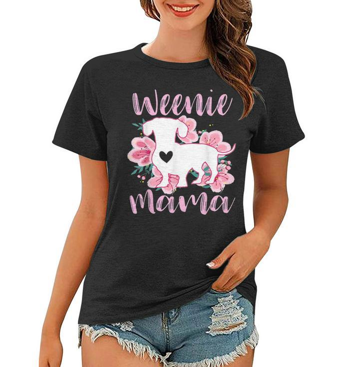 Dachshund Mama Wiener Dog Pink Flowers Cute Weenie Mom Gift Women T-shirt