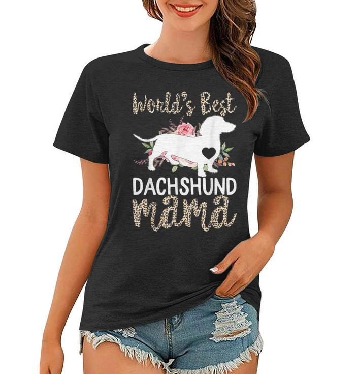 Dachshund Mom Doxie Dog Owner Mothers Day Pet Mama Leopard Women T-shirt