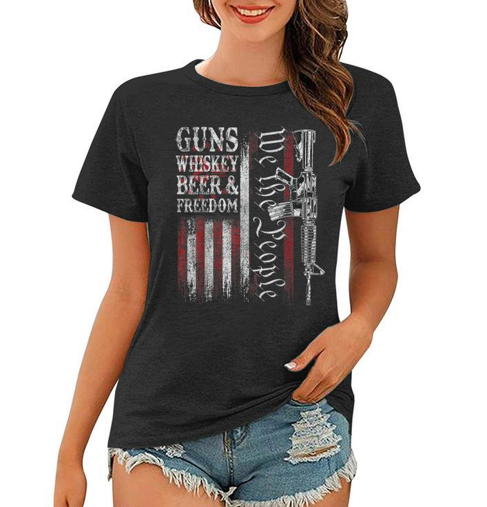 Dad Grandpa Veteran Us Flag Guns Whiskey Beer Freedom  Women T-shirt