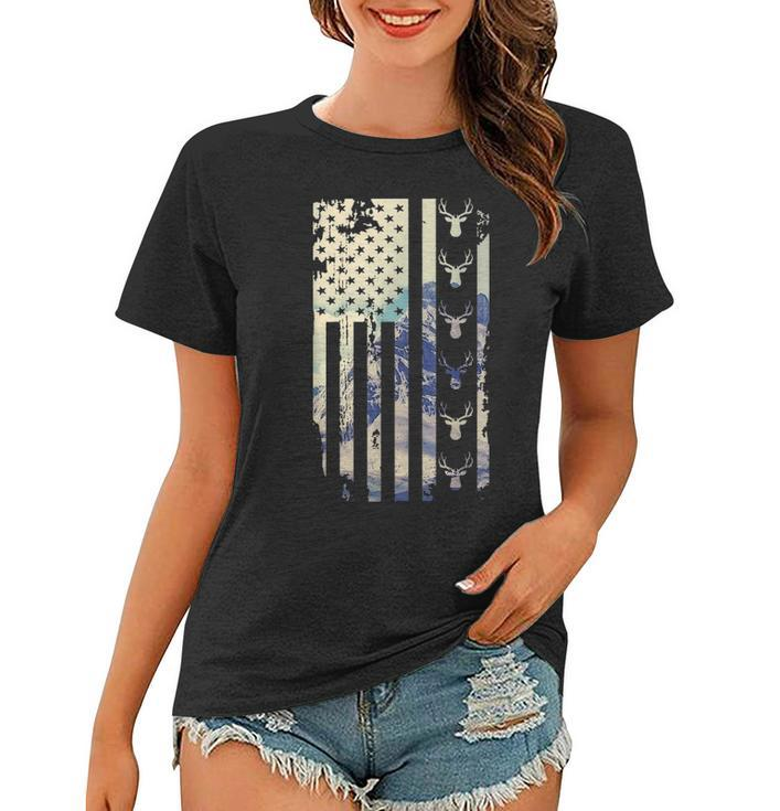 Deer Hunting American Flag 4Th Of July Fathers Day Christmas Women T-shirt
