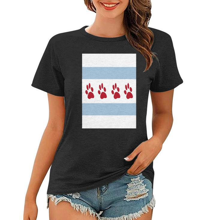 Dog Lovers Chicago Flag Paw Prints Custom Women T-shirt
