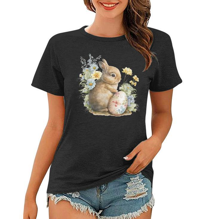 Easter Bunny Rabbit Women - Happy Bunny Flower Graphic Girls  Women T-shirt