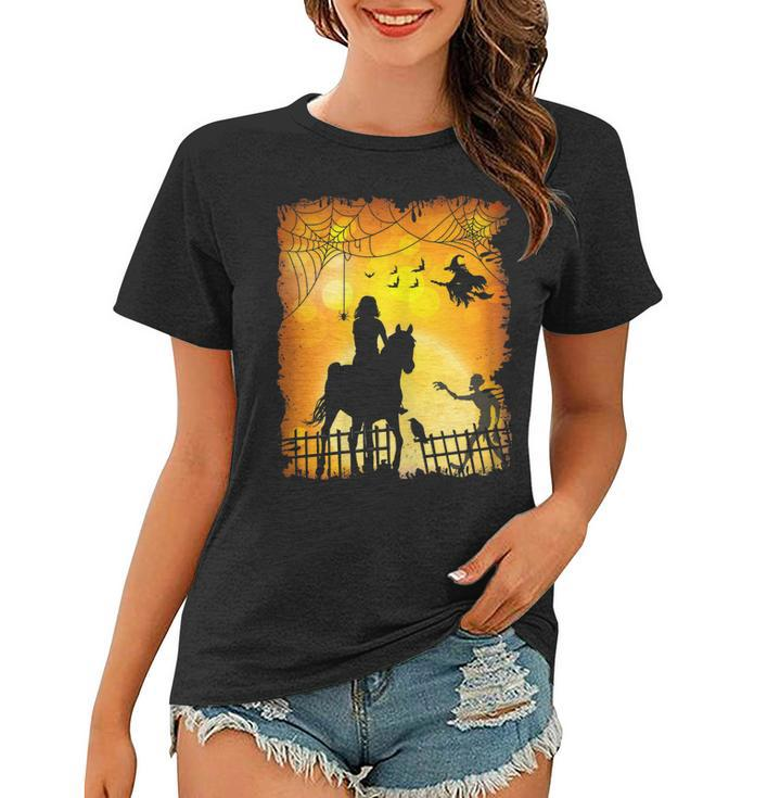 Equestrian Girl Riding Horse Scary Horseback Rider Halloween  Gift For Womens Women T-shirt
