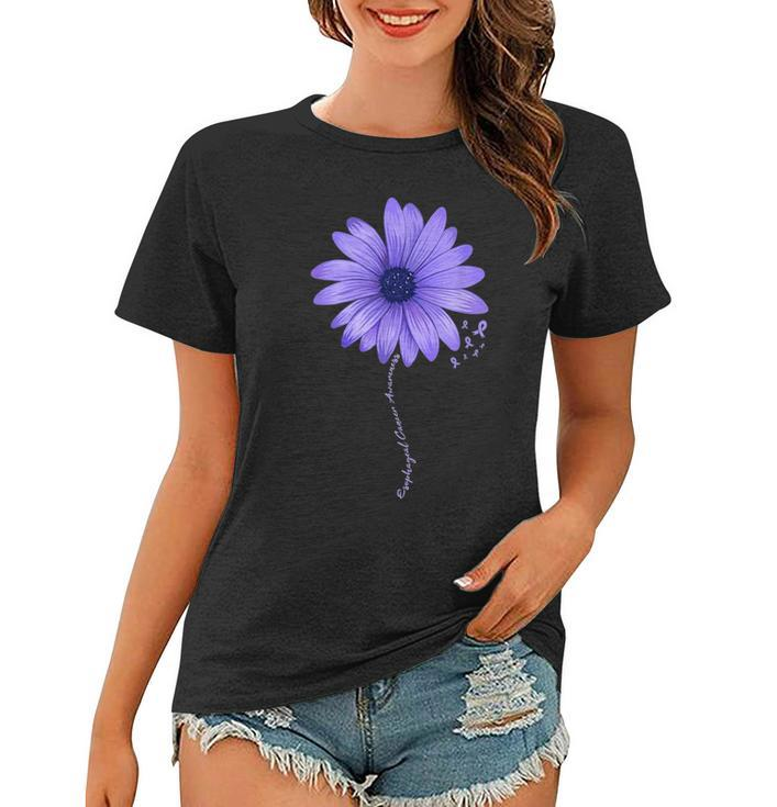 Esophageal Cancer Awareness Sunflower Periwinkle Ribbon  Women T-shirt