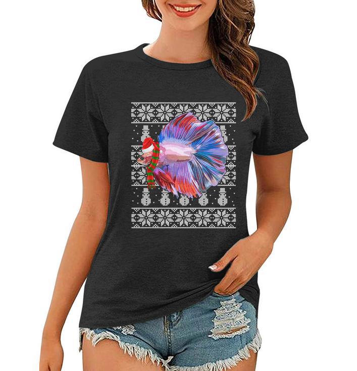 Fish Xmas Santa Hat Betta Fish Ugly Christmas Gift Women T-shirt