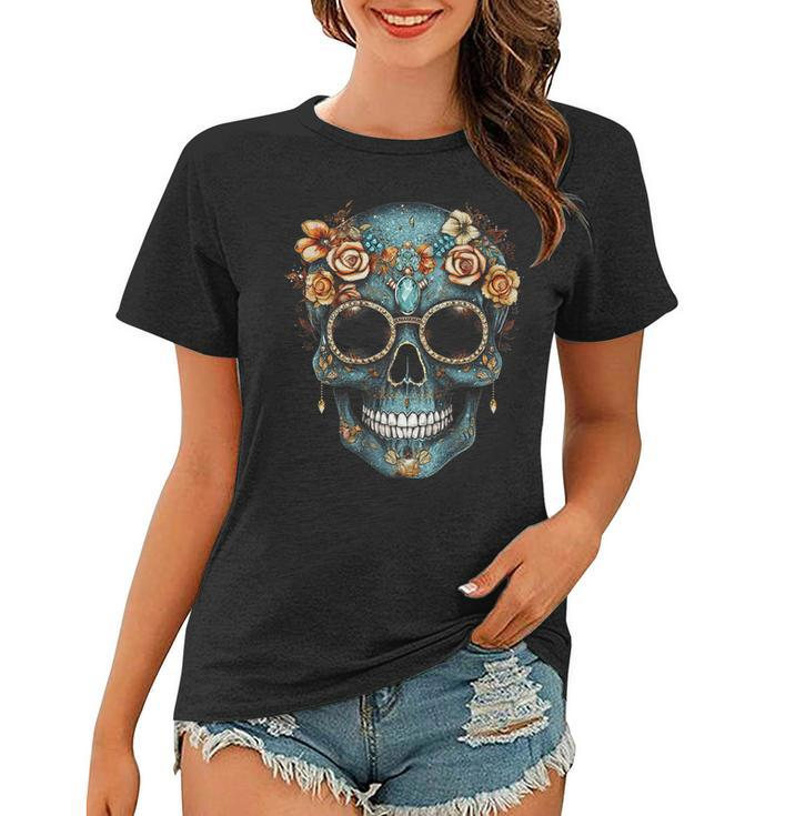 Floral Mexican Skull Day Of The Dead Dia De Muertos Women   Women T-shirt