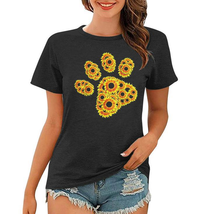 Flower Mom Pet Paw Print Of Sunflower Cat Or Dog Paw Women T-shirt