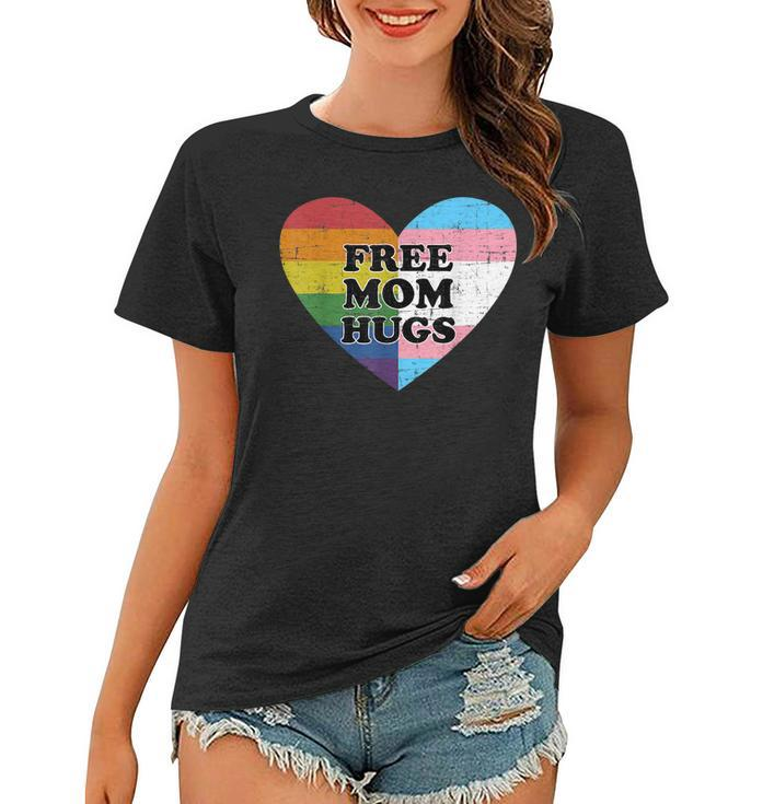 Free Mom Hugs With Rainbow And Transgender Flag Heart Women T-shirt