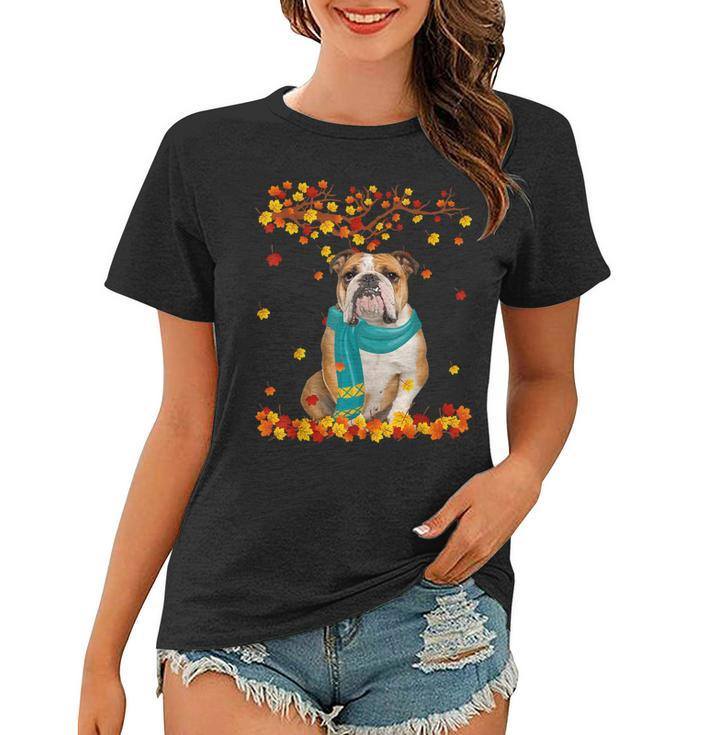 Fun English Bulldog Thanksgiving Autumn Dog Lover Gifts  Women T-shirt