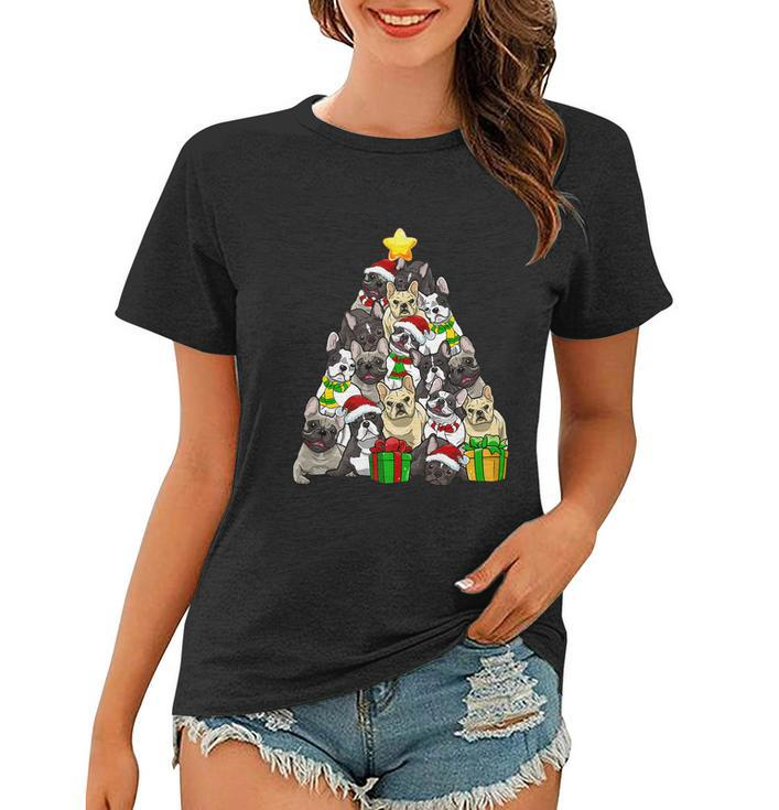 Funny Christmas French Bulldog Pajama Shirt Tree Dog Xmas Women T-shirt
