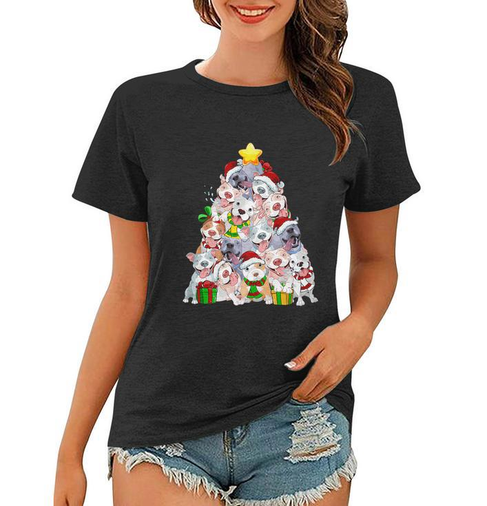 Funny Christmas Pitbull Pajama Shirt Tree Dog Dad Mom Xmas Women T-shirt