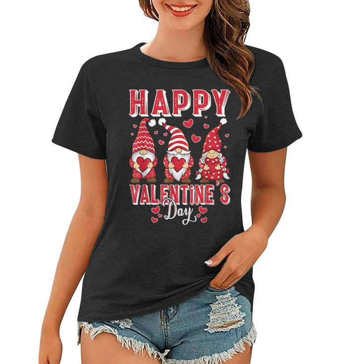 Funny Cute Gnomies & Hearts Happy Gnomes Valentines Day  Women T-shirt