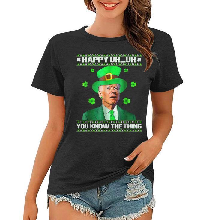 Funny Joe Biden Easter Confused St Patricks Day Shamrock  Women T-shirt