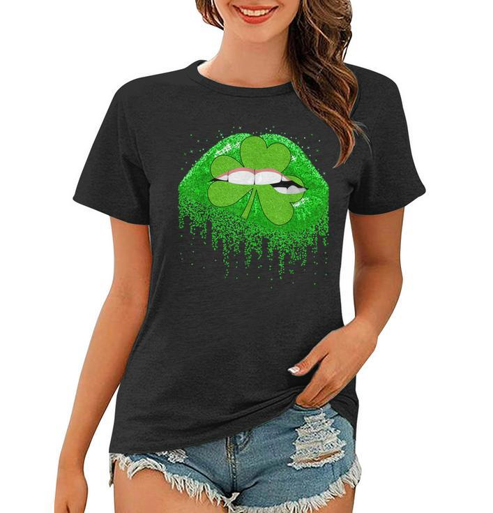 Funny Leopard Green Sexy Lips Shamrocks St Patricks Day  Women T-shirt