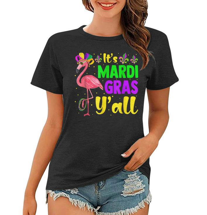 Funny Mardi Gras Flamingo Mardi Gras Yall Beads Mask  V2 Women T-shirt