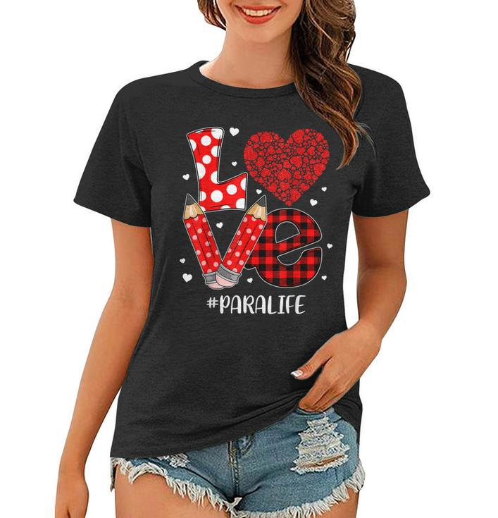 Funny Plaid Heart Love Para Life Valentine Day Christmas  Women T-shirt