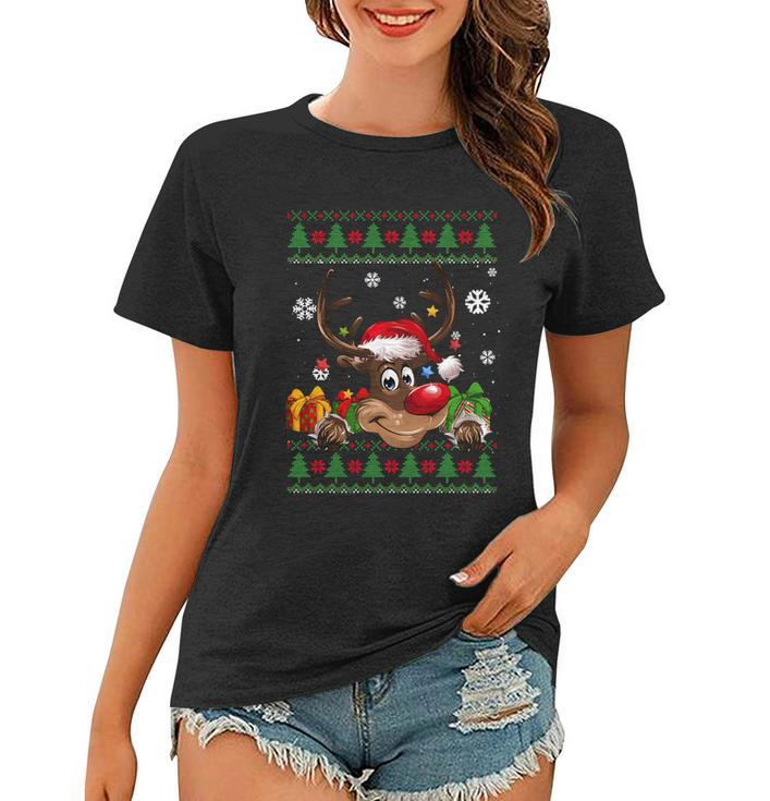 Funny Reindeer Lovers Santa Hat Ugly Christmas Sweater Cool Gift Women T-shirt
