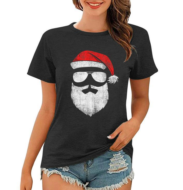 Funny Santa Claus Face Sunglasses With Hat Beard Christmas Tshirt Women T-shirt