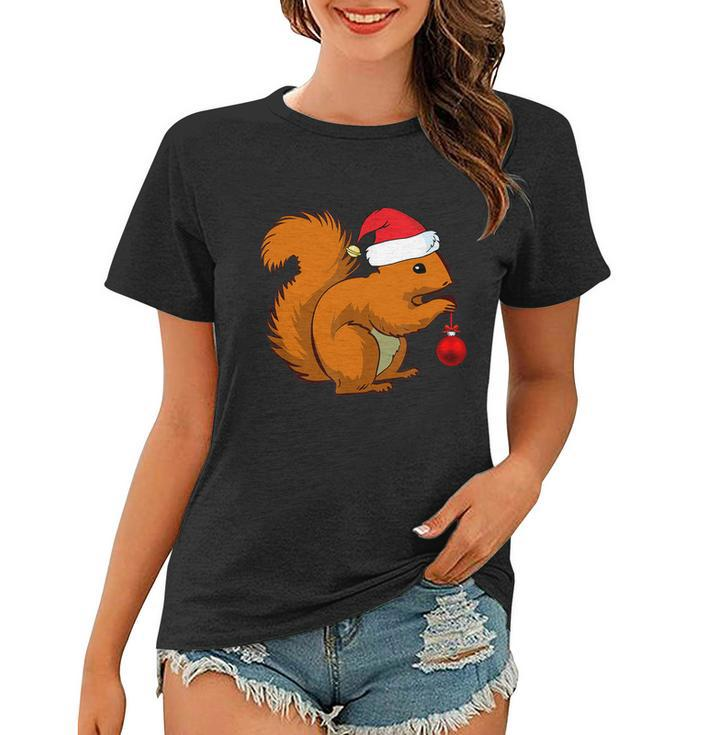 Funny Squirrel Christmas Shirt Santa Hat Animal Gift Kids Tshirt Women T-shirt