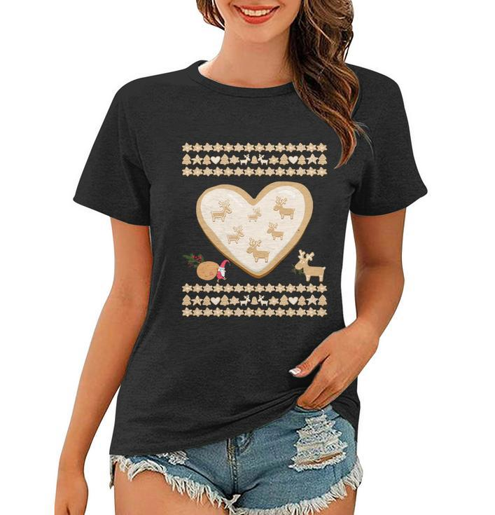 Gingerbread Heart Deer Cookies And Gnome Funny Ugly Christmas Gift Women T-shirt