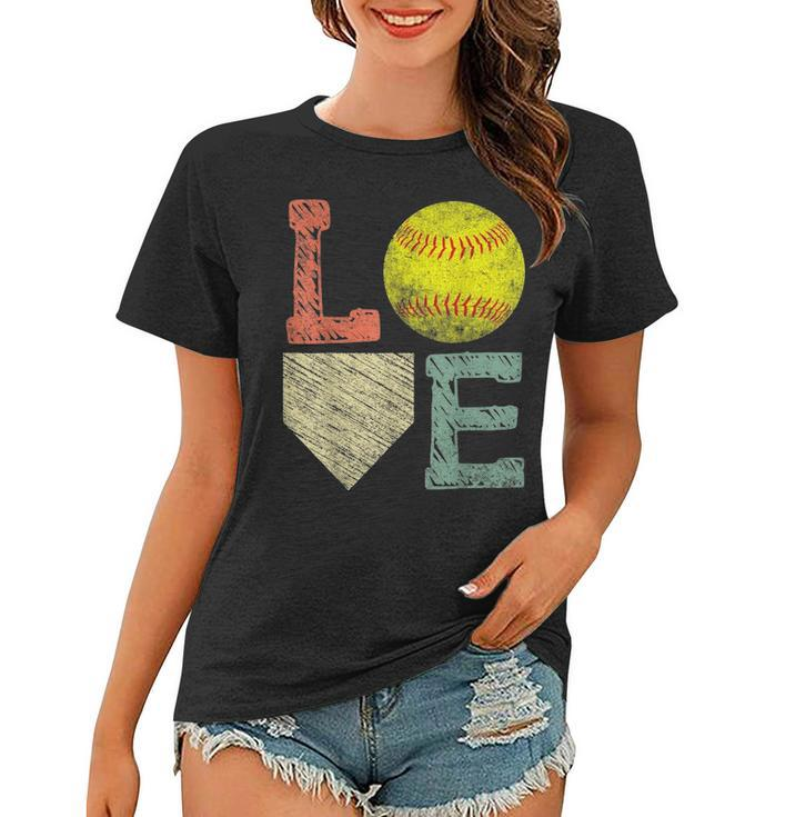 Girls Love Softball  Mom Women Distressed Ball Women T-shirt