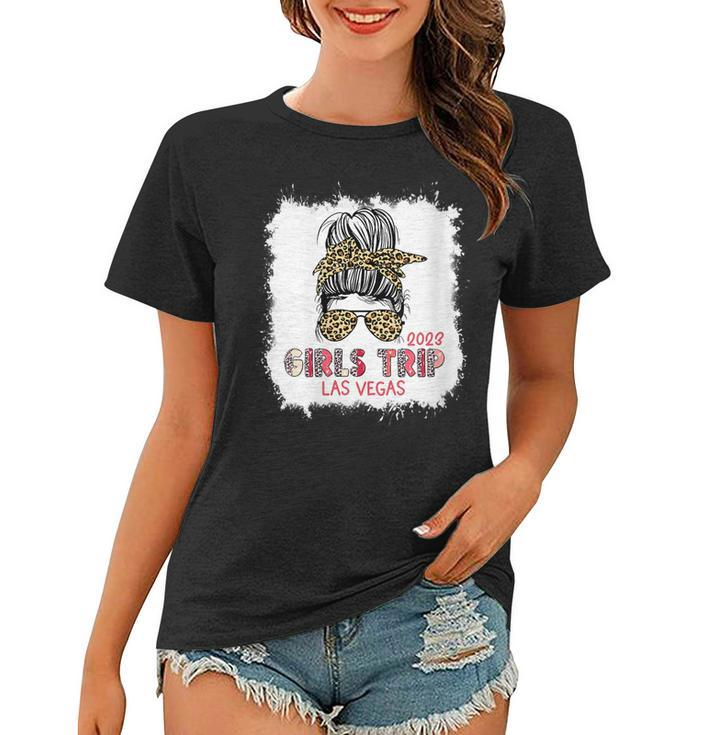 Girls Trip 2023 Messy Bun Leopard Bleached Las Vegas  Gift For Womens Women T-shirt