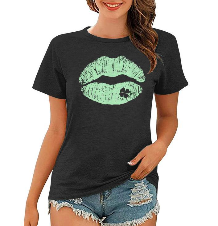 Green Lips Irish Kiss 4 Leaf Clover St Patricks Day Asm Women T-shirt
