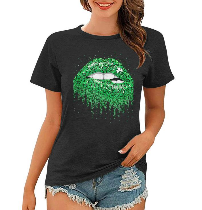 Green Lips Sexy Irish Costume St Patricks Day Shamrock  Women T-shirt