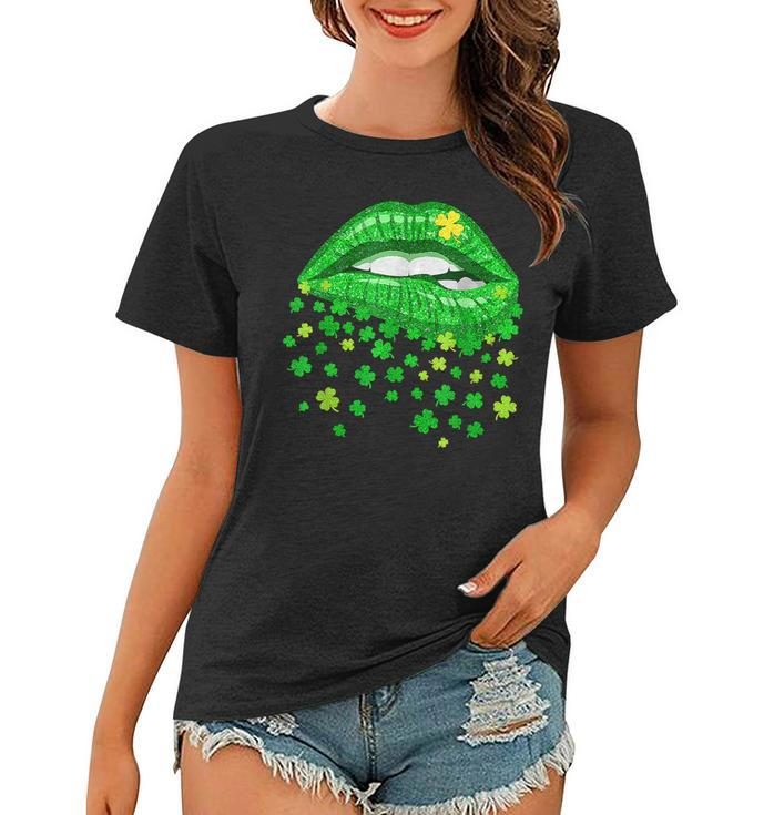 Green Lips Sexy Irish Shamrock St Patricks Day Women Girls  Women T-shirt