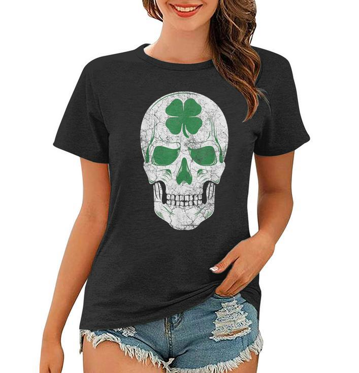 Green Shamrock Skull Irish Ireland St Patricks Day Gift  Women T-shirt