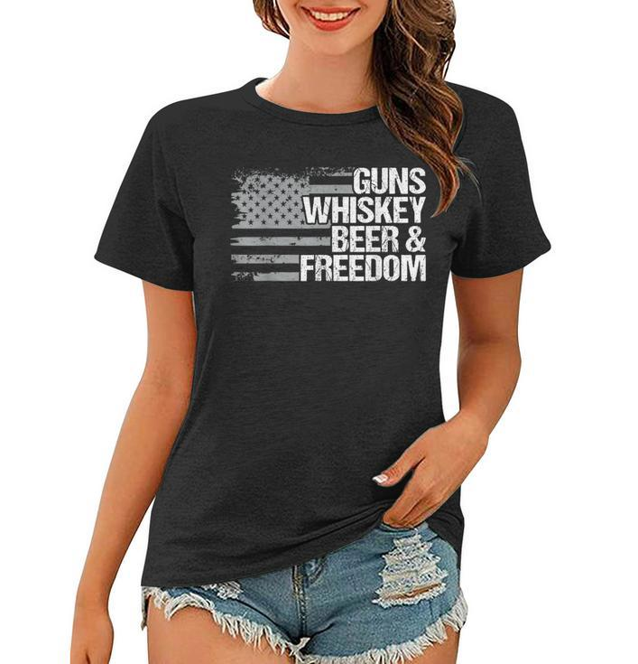 Guns Whiskey Beer And Freedom Veteran American Flag  Women T-shirt