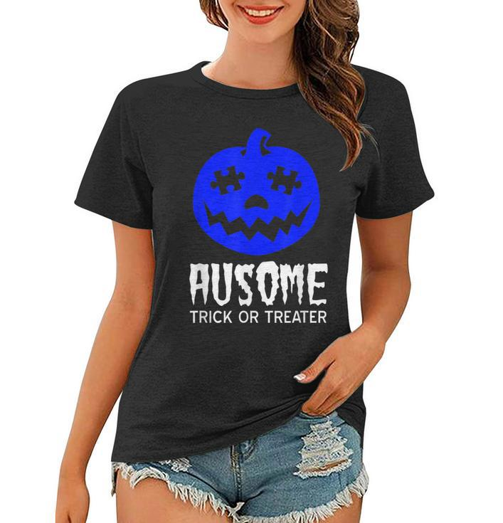 Halloween Autism Awareness Trick Or Treat Blue Pumpkin Women T-shirt