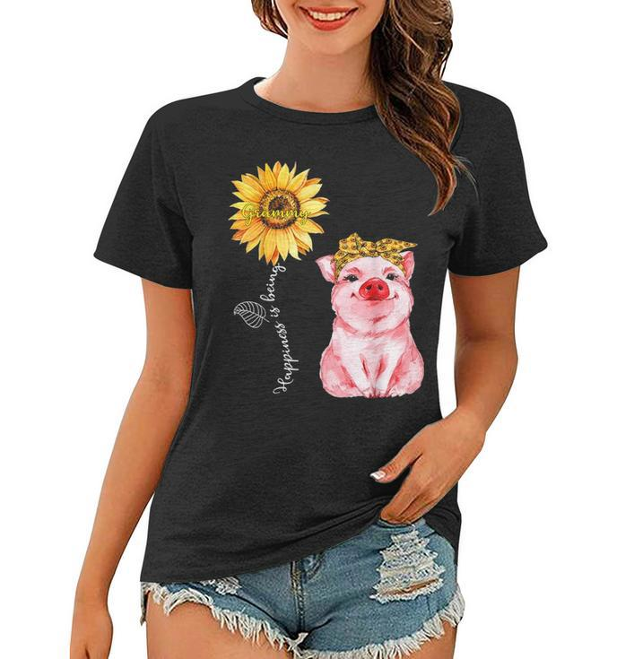 Happiness Is Being Grammy Cute Pig Sunflower Mother Gifts Women T-shirt