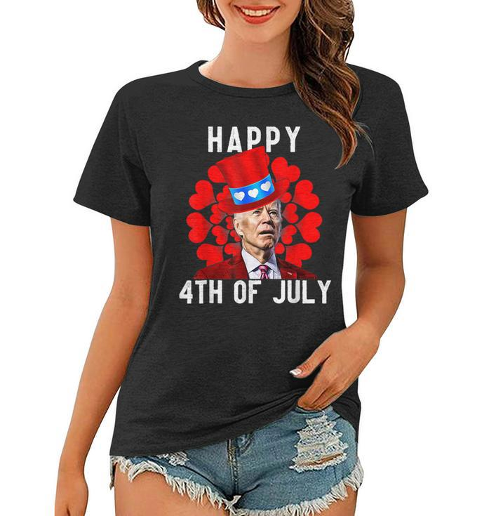 Happy 4Th Of July Confused Joe Biden Funny Valentines Day Women T-shirt