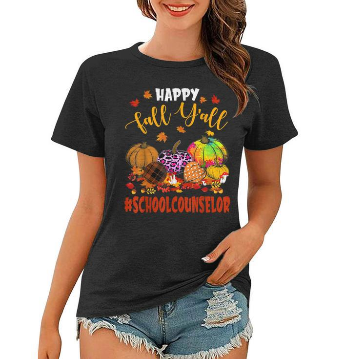 Happy Fall Yall School Counselor Pumpkin Plaid Leopard Women T-shirt