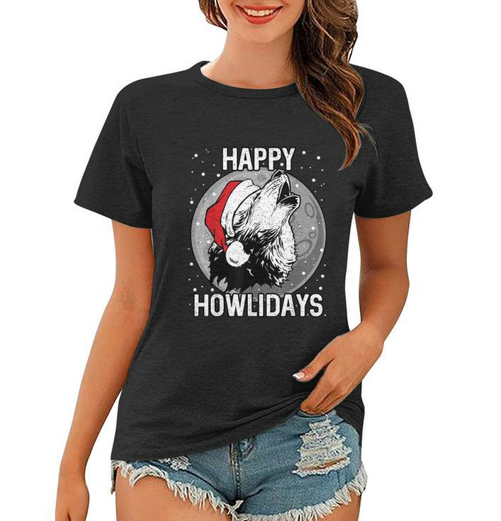 Happy Howlidays Shirt Christmas Wolf Women T-shirt