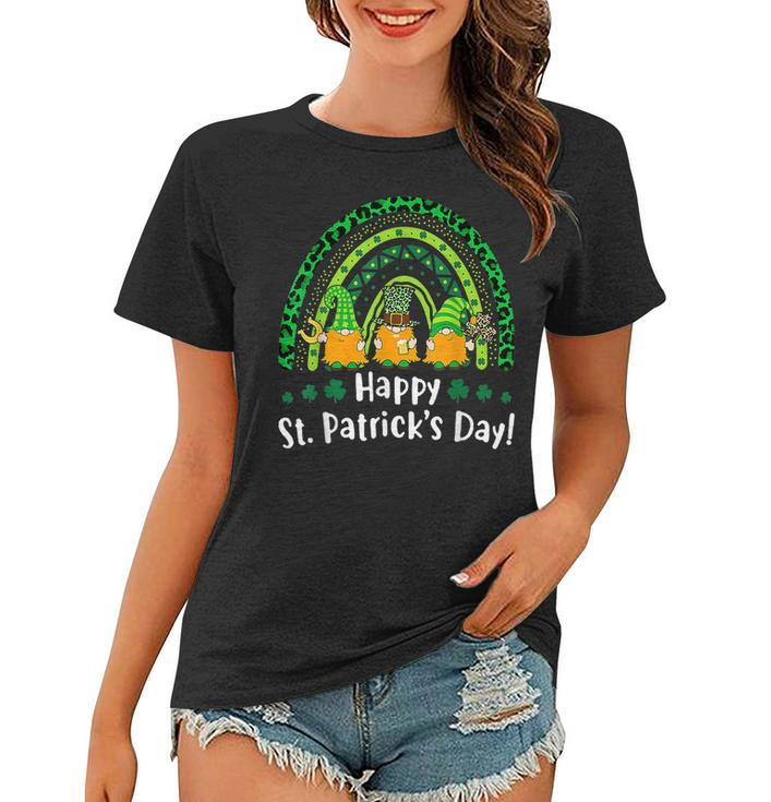 Happy St Patricks Day Rainbow Gnome Lucky Leopard Shamrock  Women T-shirt