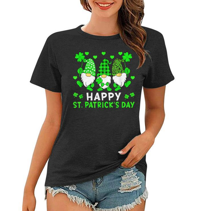 Happy St Patricks Day Three Gnomes Holding Shamrock Squad  Women T-shirt