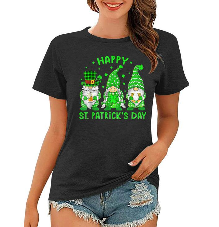 Happy St Patricks Day Three Gnomes Squad Holding Shamrock  Women T-shirt