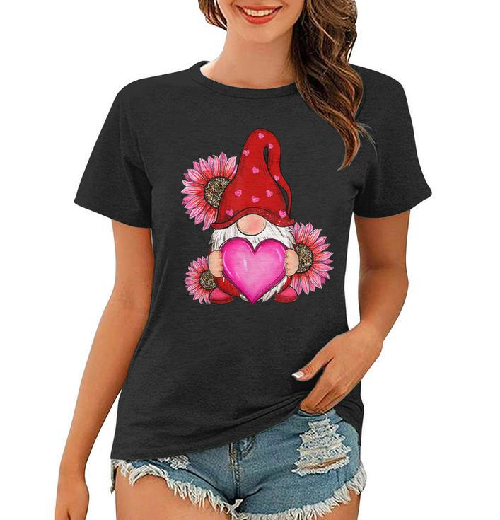 Happy Valentines Day Gnome With Leopard Sunflower Valentine  Women T-shirt