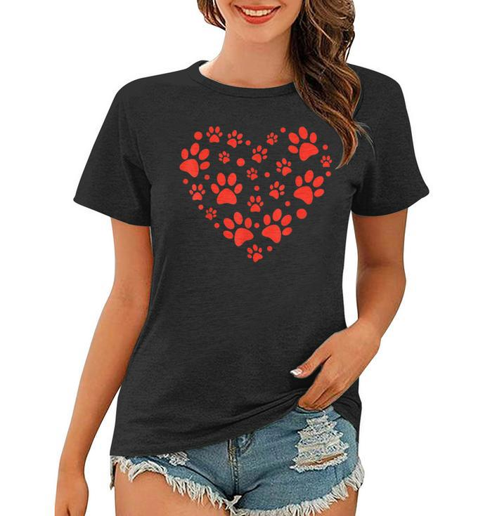 Heart Paw Print Valentines Cute Dog Love Doggie Puppy Lover  Women T-shirt