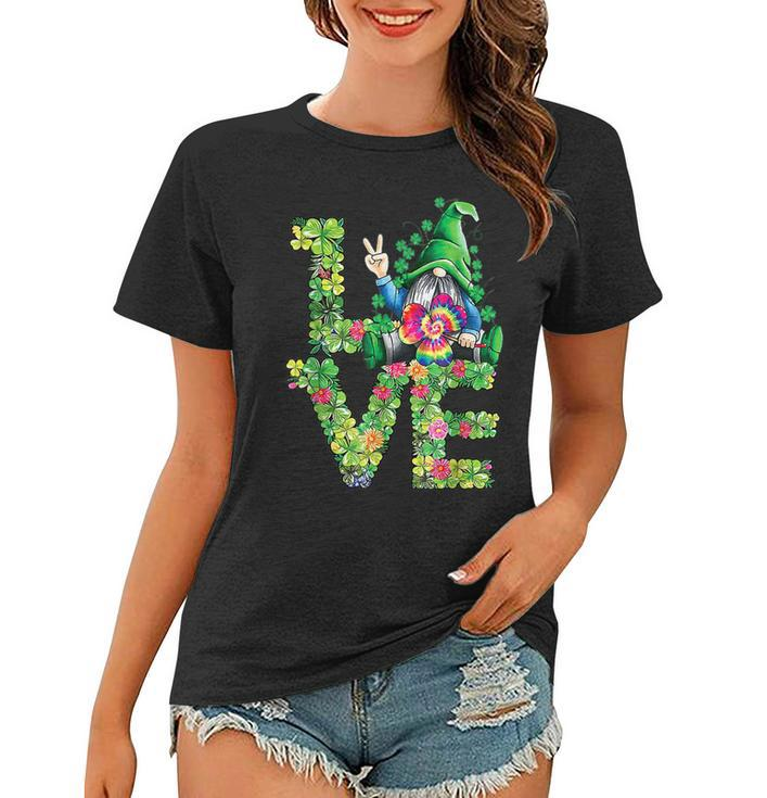 Hippie Gnome Love Clover Tie Dye Shamrock Patricks Day  Women T-shirt