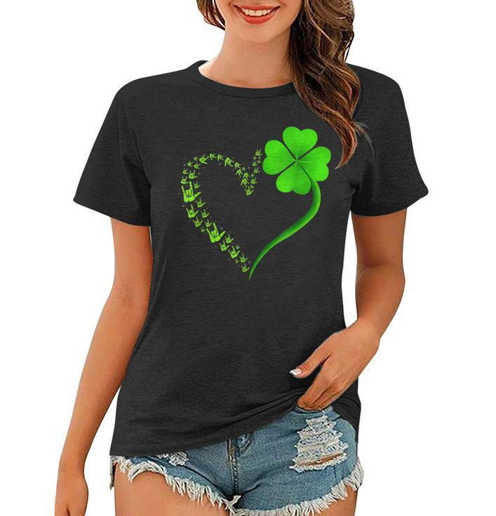 I Love You Hand Sign Language Heart Shamrock St Patricks Day  Women T-shirt