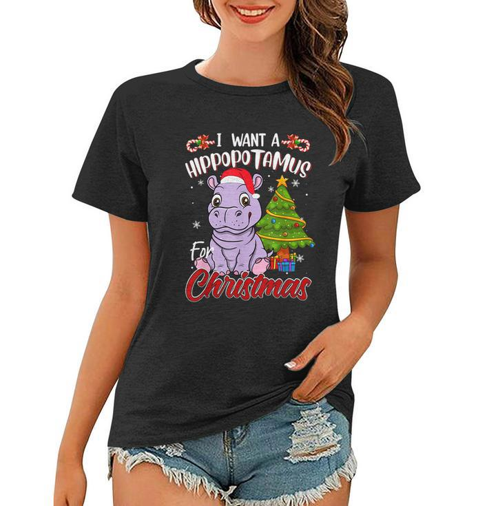 I Want A Hippopotamus For Christmas Funny Hippo Pajamas Xmas Gift Women T-shirt