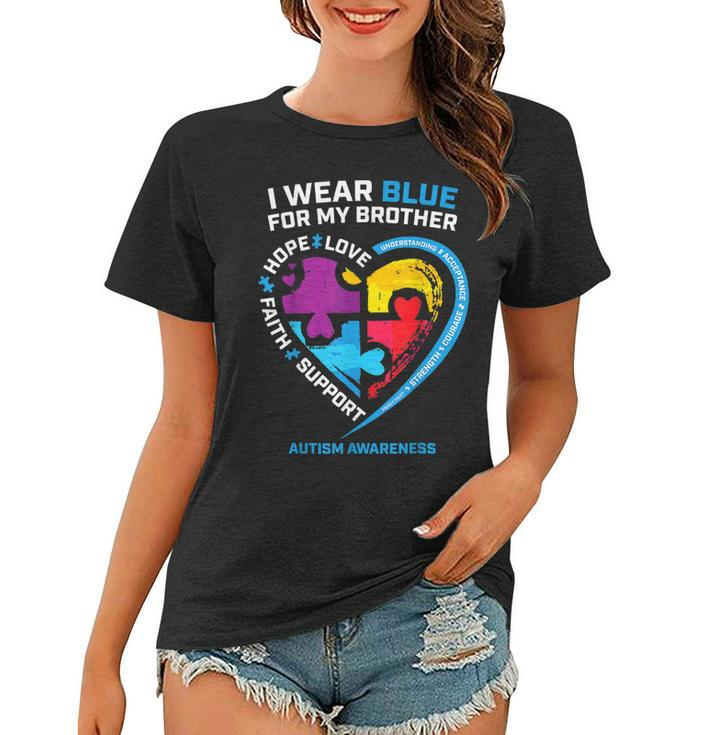 I Wear Blue For My Brother Kids Autism Awareness Sister Boys  Women T-shirt