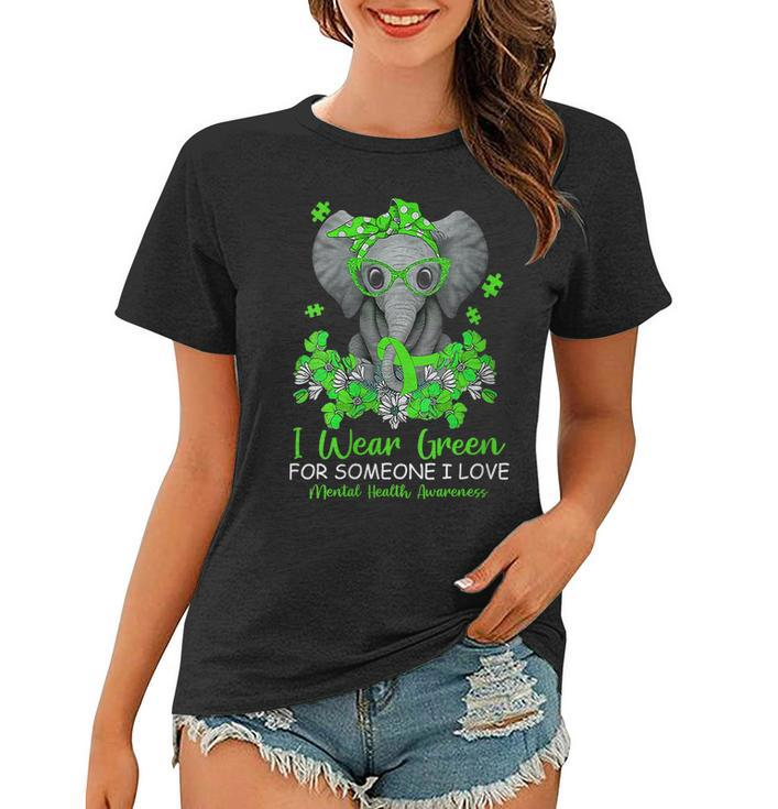 I Wear Green For Mental Health Awareness Ribbon Elephant  Gift For Womens Women T-shirt