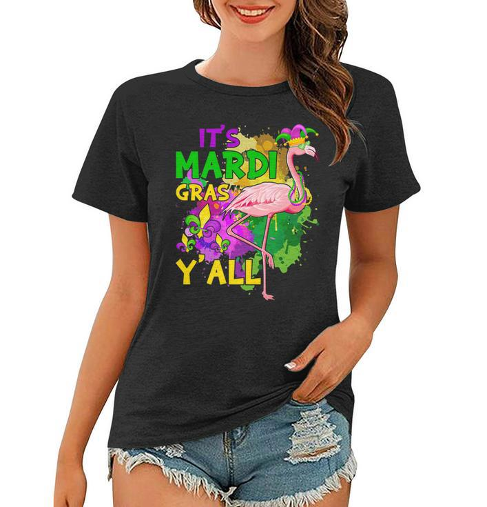 Its Mardi Gras Yall Jester Flamingo Mask Beads Outfits   Women T-shirt